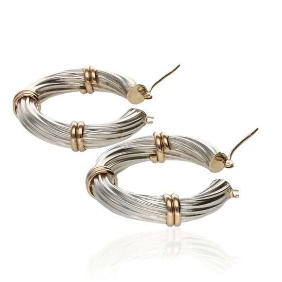 Mazza Bartholomew Sterling Silver & 14k Cable Twist Hoop Earrings - Picture 2 of 3